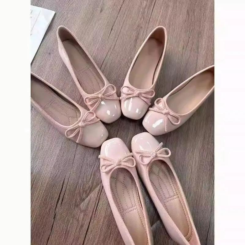 Women'S Shoes - 여성 발레 플랫 스퀘어 토 보우