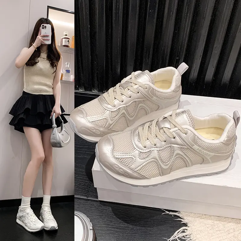 Breathable Mesh Athletic Shoes - 통기성 있는 메쉬 패널 운동화, 레이스업