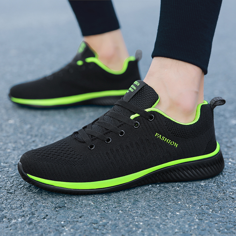 Knit Fabric Lace Up Sneakers - MAEDEF 남성용 운동화, 블랙 캐주얼 스니커즈,