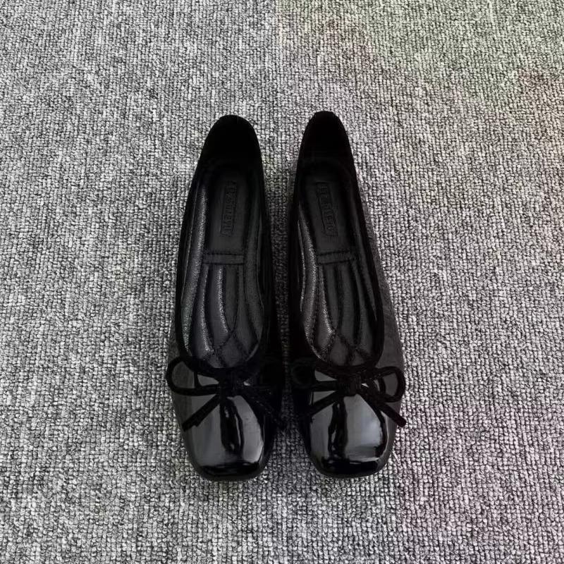 여성 발레 플랫 스퀘어 토 보우 노트 슬립온 에나멜 광 - Women'S Shoes 리뷰 및 가격