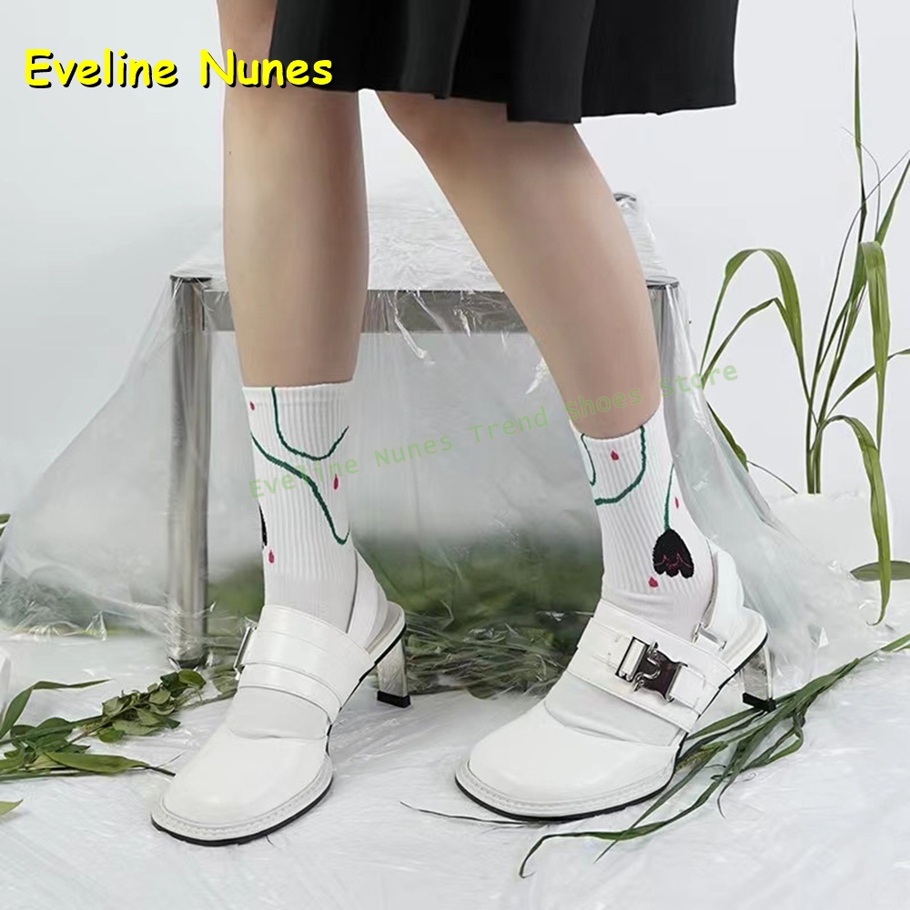 여성용 블랙 스퀘어 토 버클 슬링백 뮬 힐 두꺼운 밑창 - Boots 리뷰 및 가격